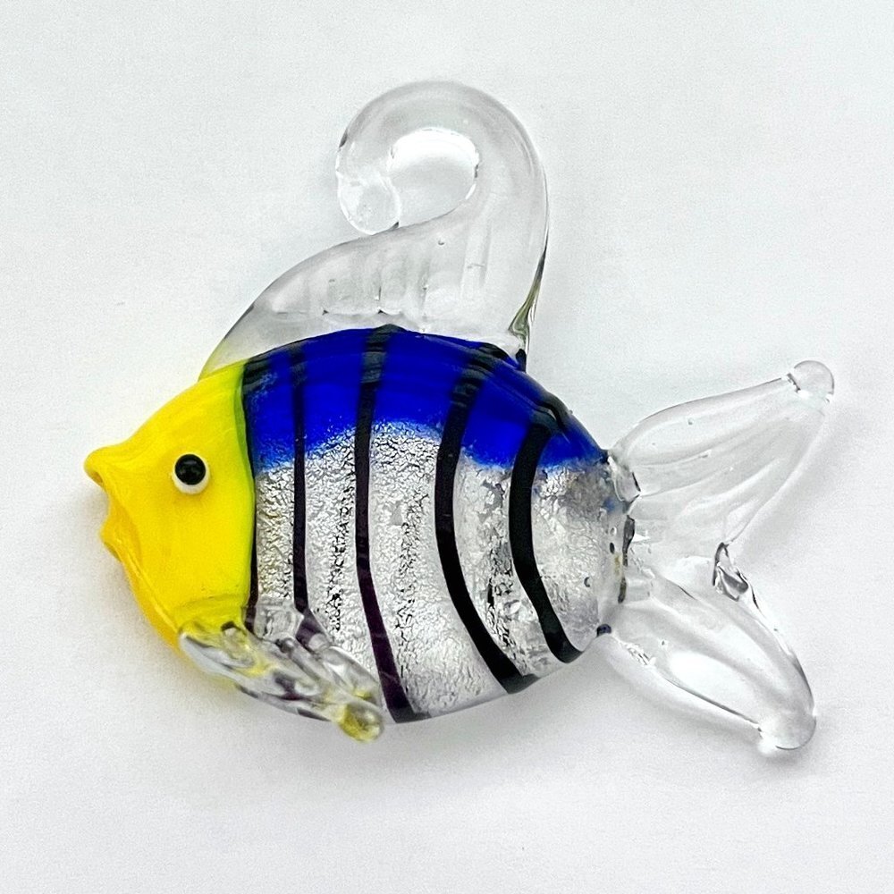 As Low As $2 Yellow & Blue Handmade SilverLined Lampwork Glass Fish Pend…